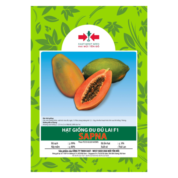 Hạt giống Đu đủ ruột đỏ Sapna East-West Seed (Hai Mũi Tên Đỏ) - Gói 4 hạt