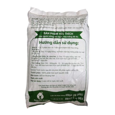 Phân trùn quế cao cấp Sfarm Pb01 - Bao 10kg - Đã qua xử lý