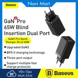 Bộ sạc nhanh thế hệ mới Baseus GaN2 Pro 65W Mini Travel Quick Charger + Kèm cáp Type C