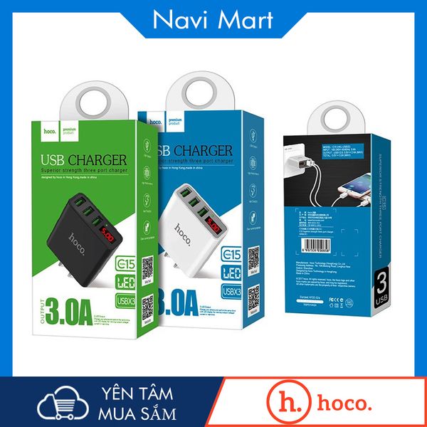 Cốc Sạc Hoco C15 3USB Có Màn Hình