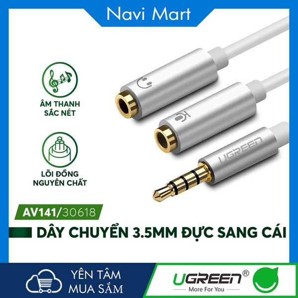 Cáp Chia Audio 3.5mm Đực sang 2 Cái Cho Mic và Audio - Ugreen 30618