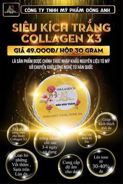 Siêu Kích Trắng Collagen X3 - Mỹ Phẩm Đông Anh, 25 G