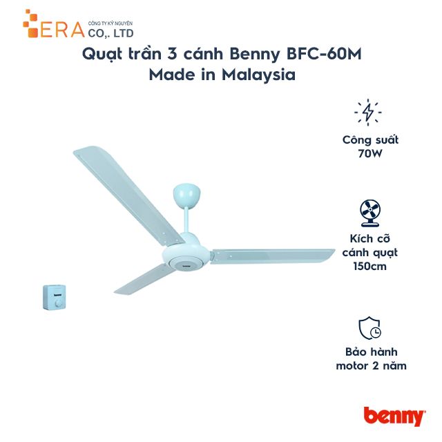  Quạt trần 3 cánh hộp số Benny BFC-60M 