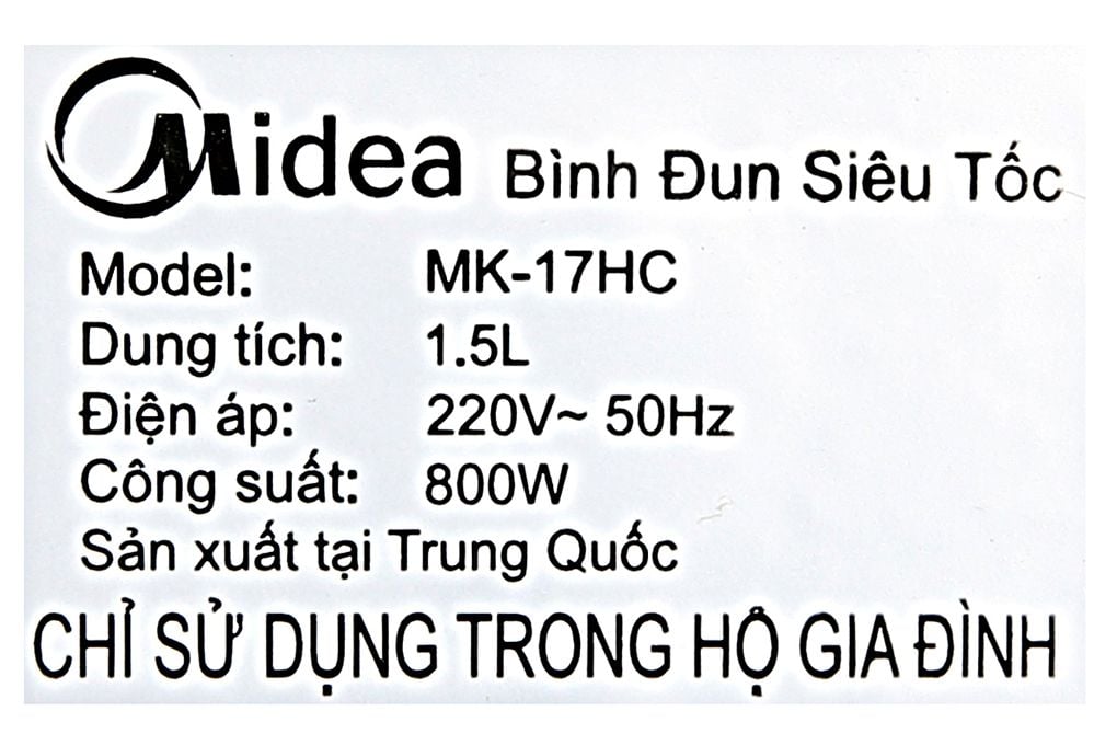  Bình đun siêu tốc Midea MK-17HC -  Hàng chính hãng 