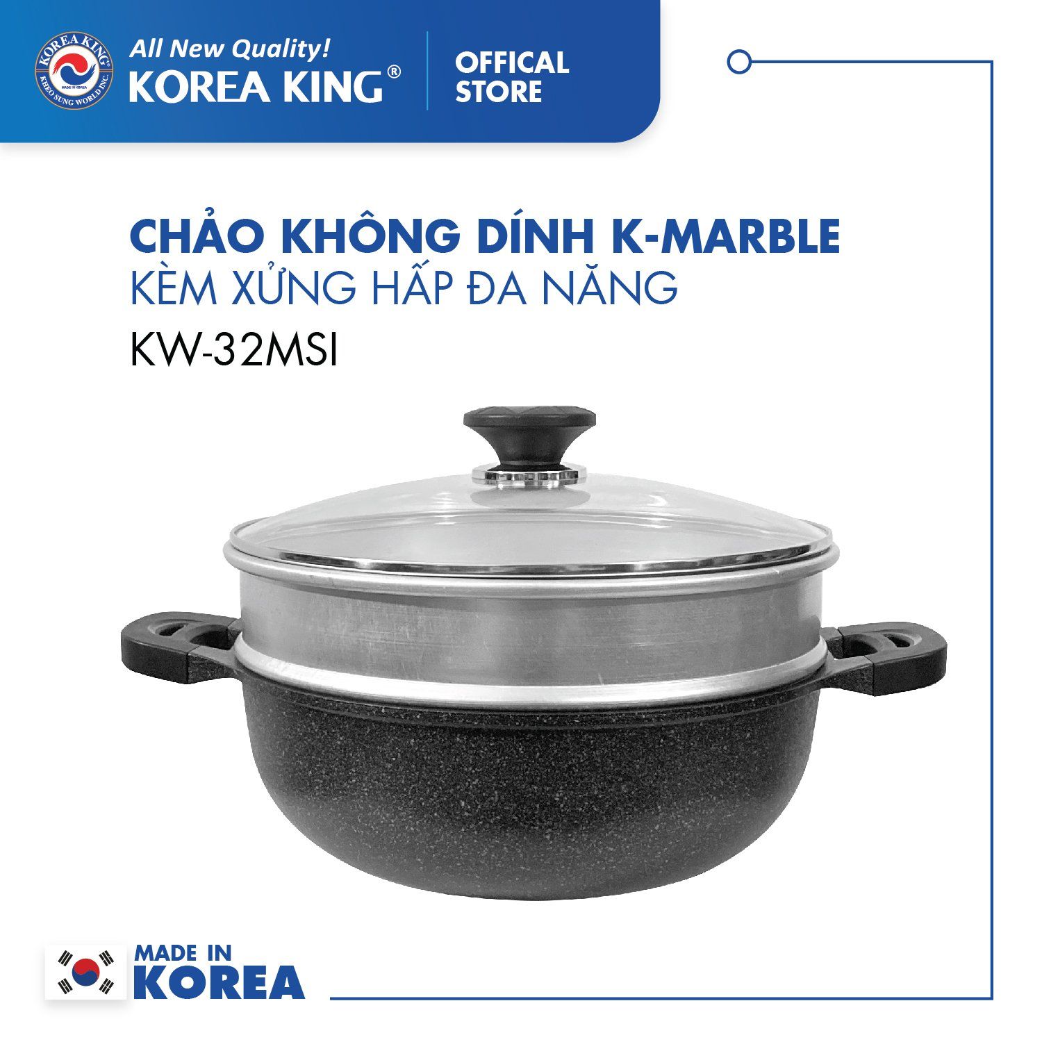  Chảo sâu 2 quai + Sửng hấp dùng cho các loại bếp KW - 32MSI 