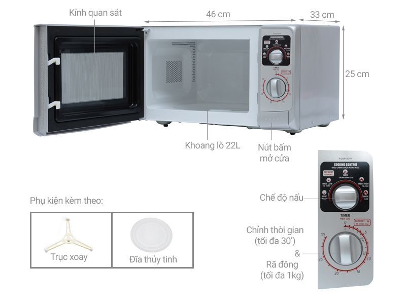  Lò vi sóng cơ Sharp R-20A1(S)VN 22 lít 