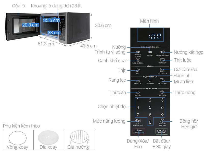  Lò vi sóng có nướng Sharp R-G728XVN-BST 28L 