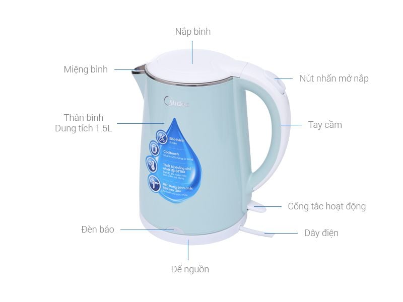  Bình đun siêu tốc Midea MK-15DC (1,5L) 