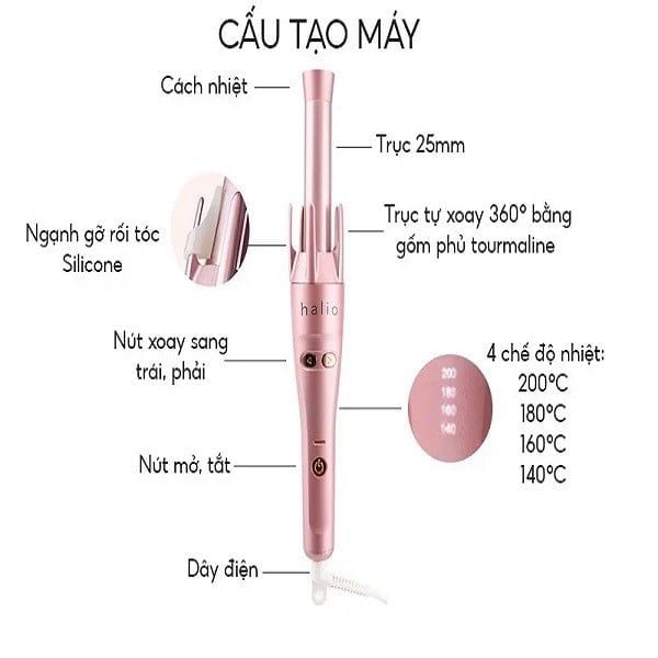  Máy uốn tóc tự xoay Ion âm Halio Auto Rotating Hair Curler không gây khô xơ tóc 