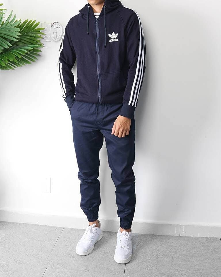  Áo hoodie adidas dây kéo xanh đen 