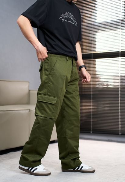  Quần kaki cargo straight rêu 