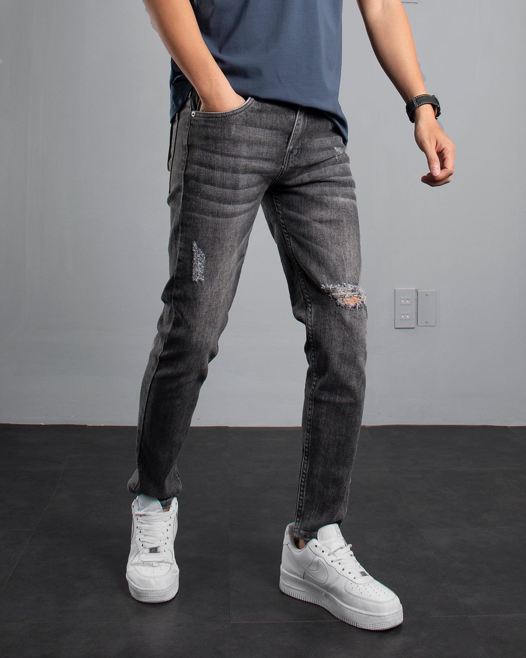  Quần jean skinny xám rách 75 