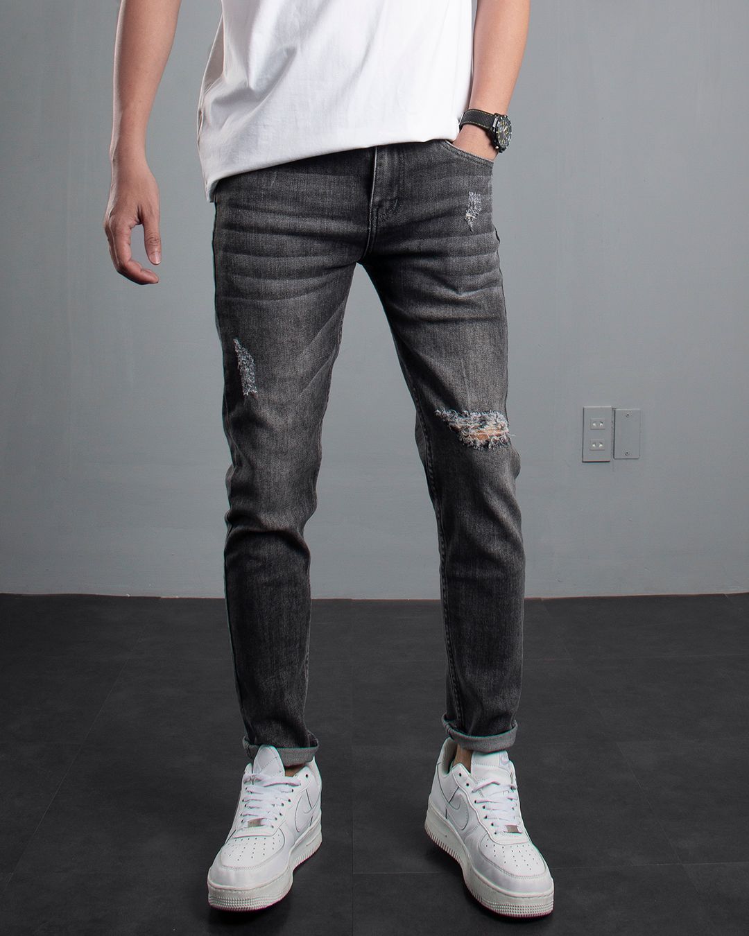  Quần jean skinny xám rách 75 