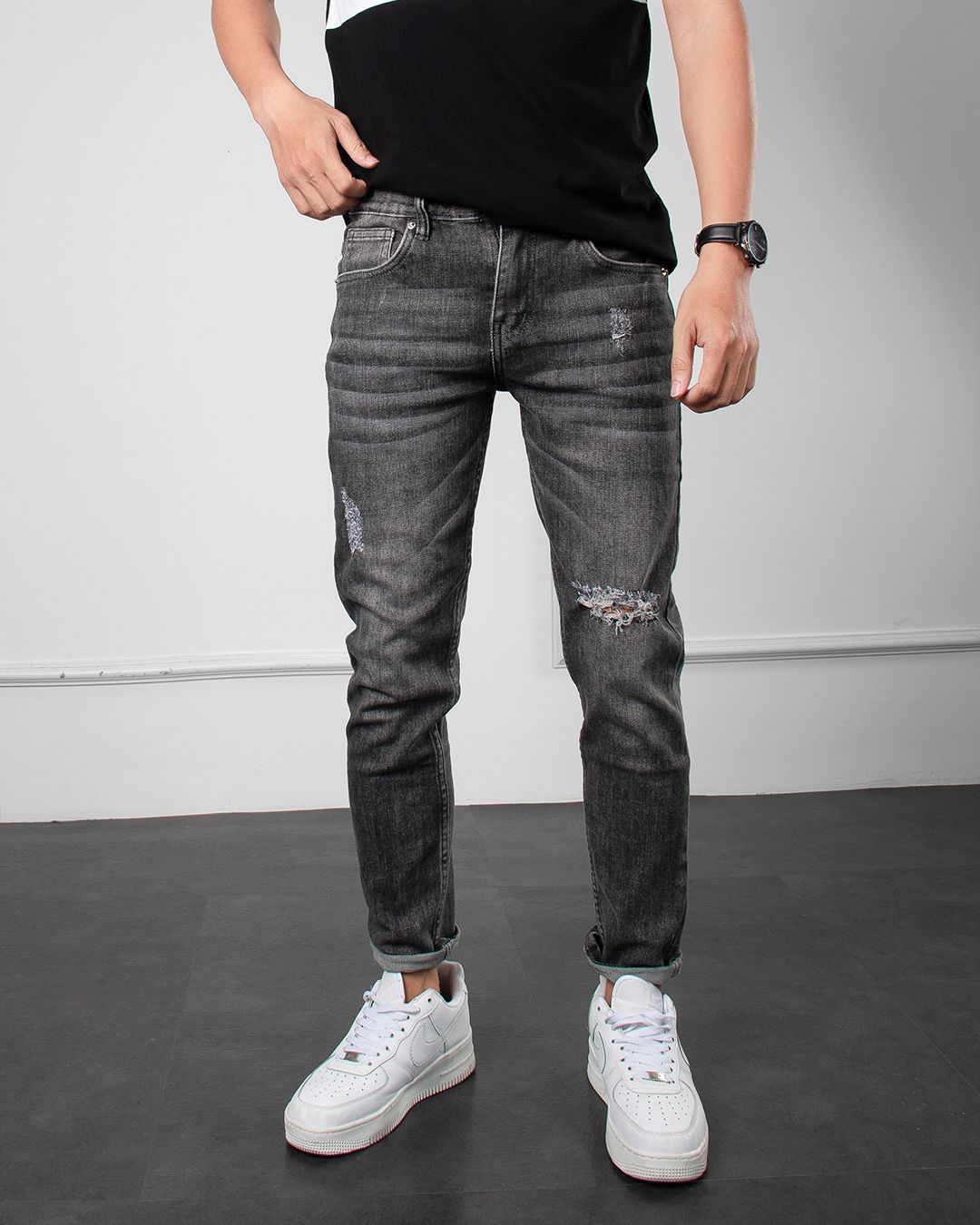  Quần jean skinny xám rách 75 