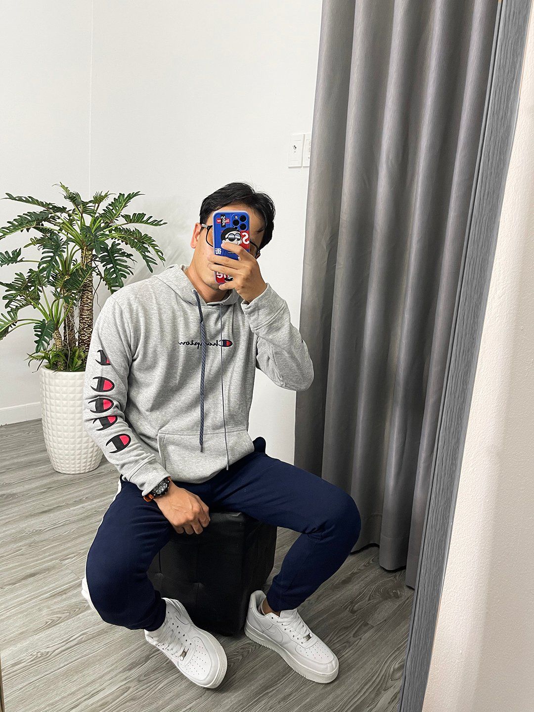  Áo hoodie champion xám 