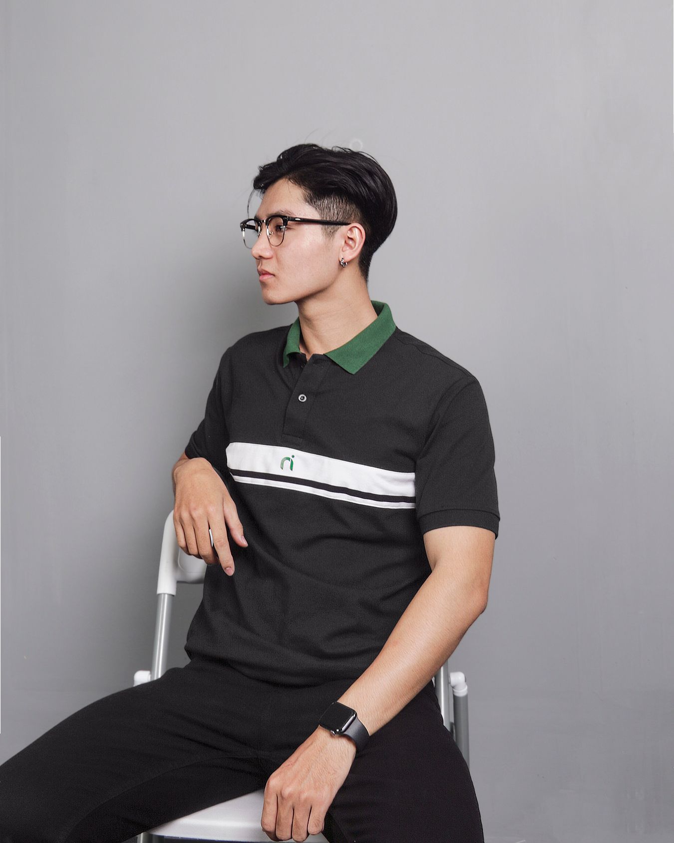  Áo Polo Black Strip Whit 