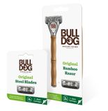  Bộ 1 hộp dao cạo râu và hộp 4 lưỡi cạo râu 5 lưỡi kép Bulldog Skincare Original Bamboo Razor 