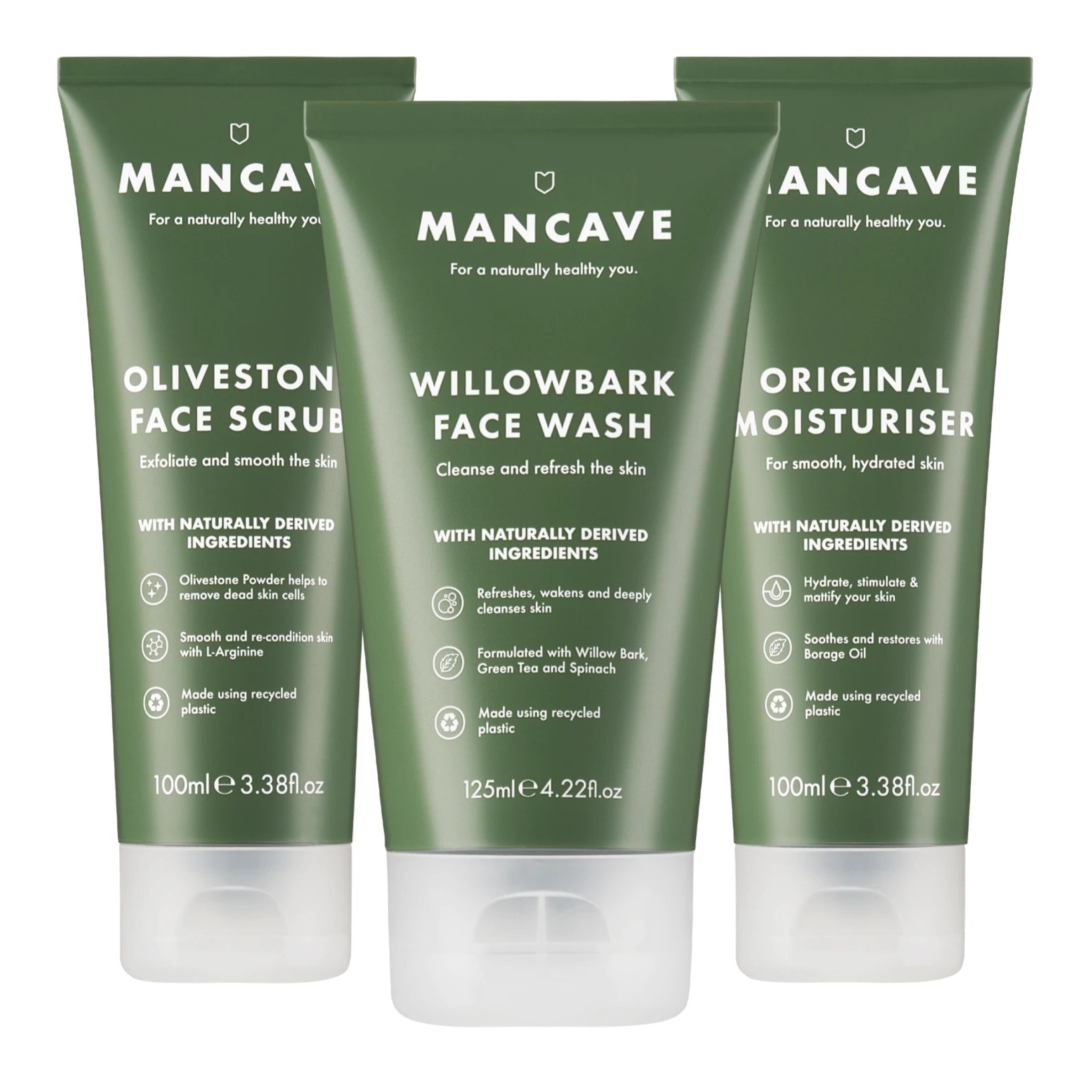 Bộ sữa rửa mặt, tẩy tế bào chết và kem dưỡng ẩm da cho nam ManCave Original SkinCare Set - Sạch sâu, ngừa mụn, giảm bã nhờn cho nam.