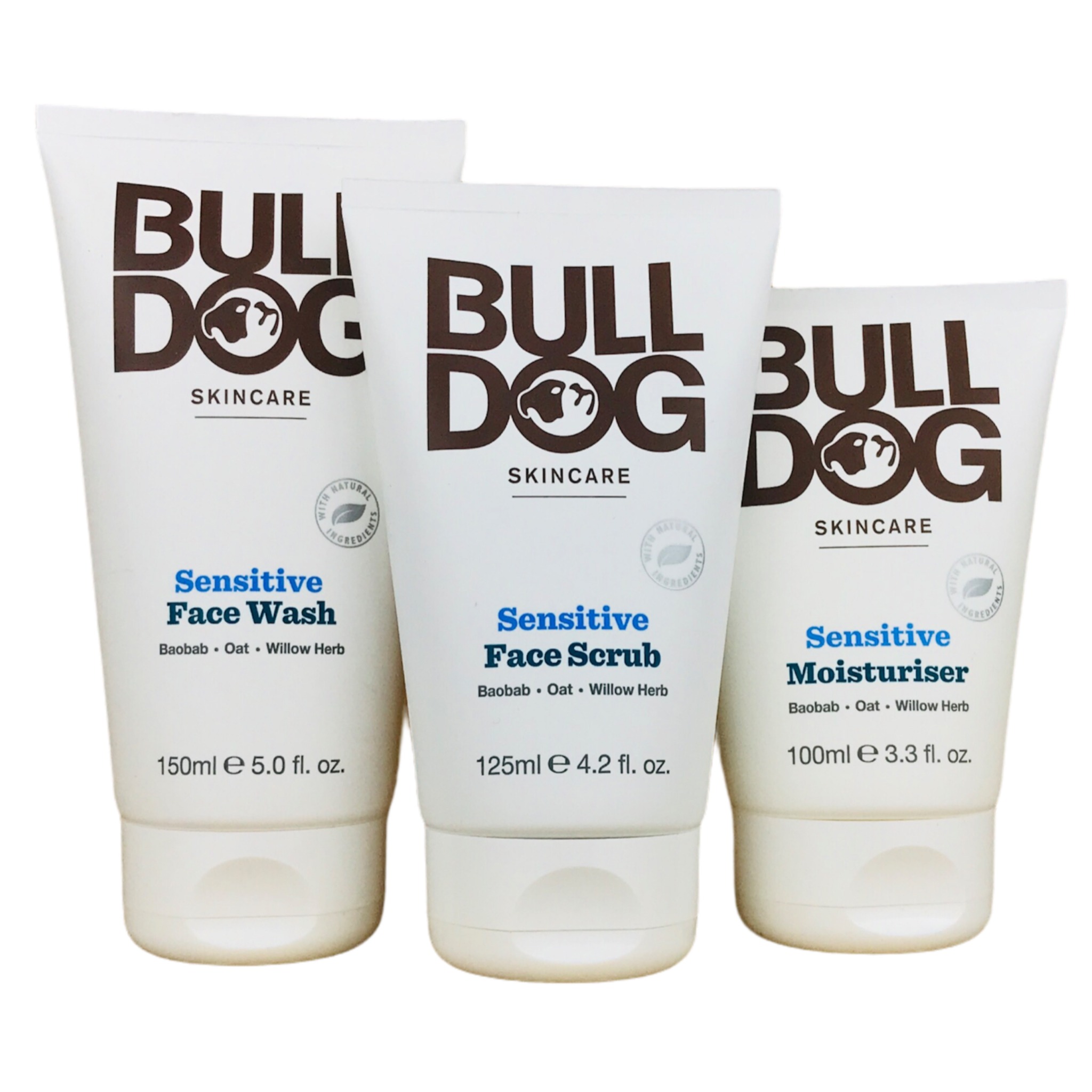 Combo sữa rửa mặt, tẩy tế bào chết và kem dưỡng ẩm da nhạy cảm cho nam Bulldog Skincare Sensitive Full Face Kit