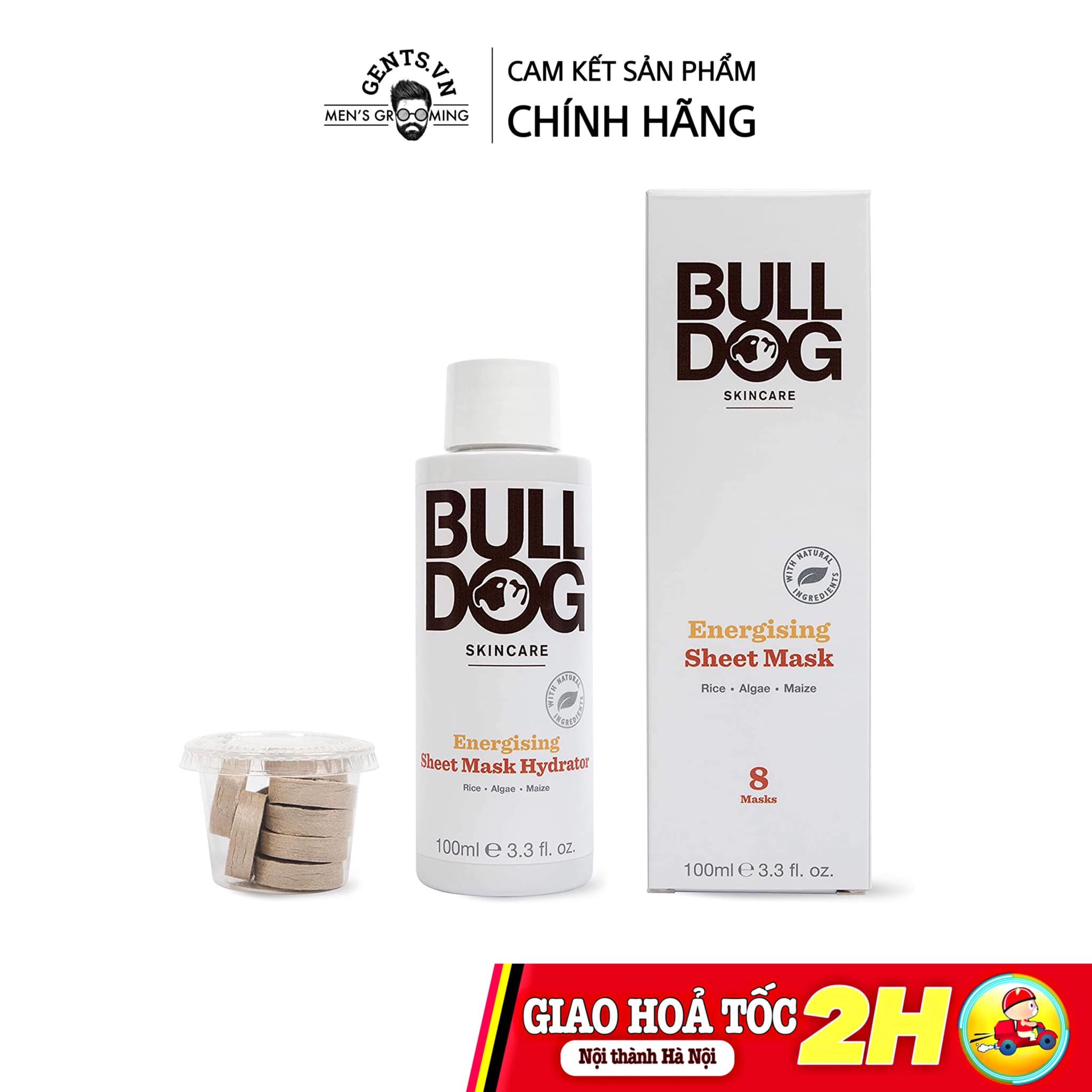  Bộ mặt nạ giấy nén và tinh chất dưỡng da Bulldog Energising Sheet Mask 100ml 
