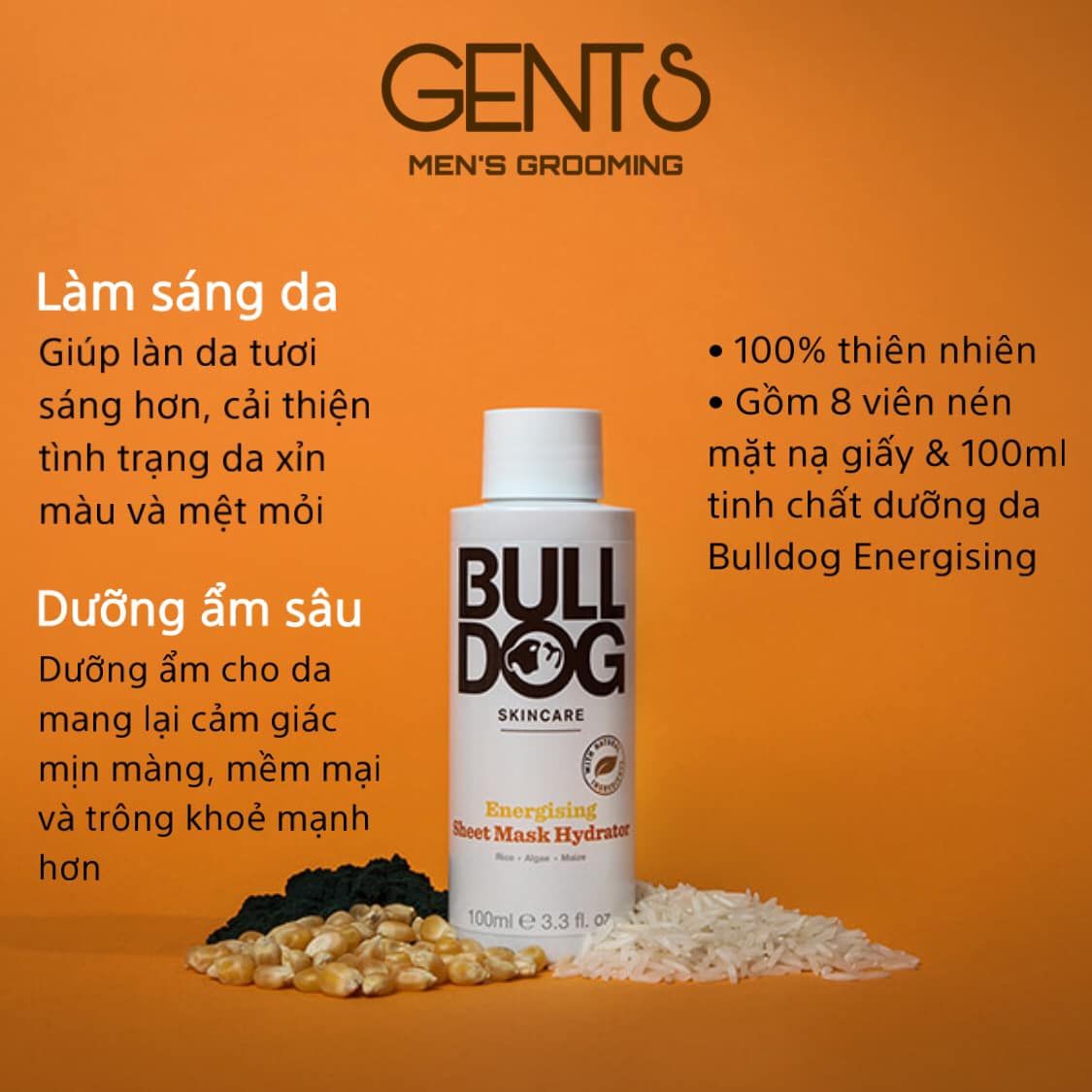 Bộ mặt nạ giấy nén và tinh chất dưỡng da Bulldog Energising Sheet Mask 100ml 
