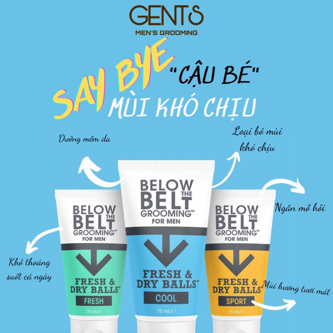  Kem dưỡng phụ khoa nam Below The Belt Grooming Fresh & Dry Balls 75ml - Bảo vệ khỏi mồ hôi, mùi hôi và nấm 