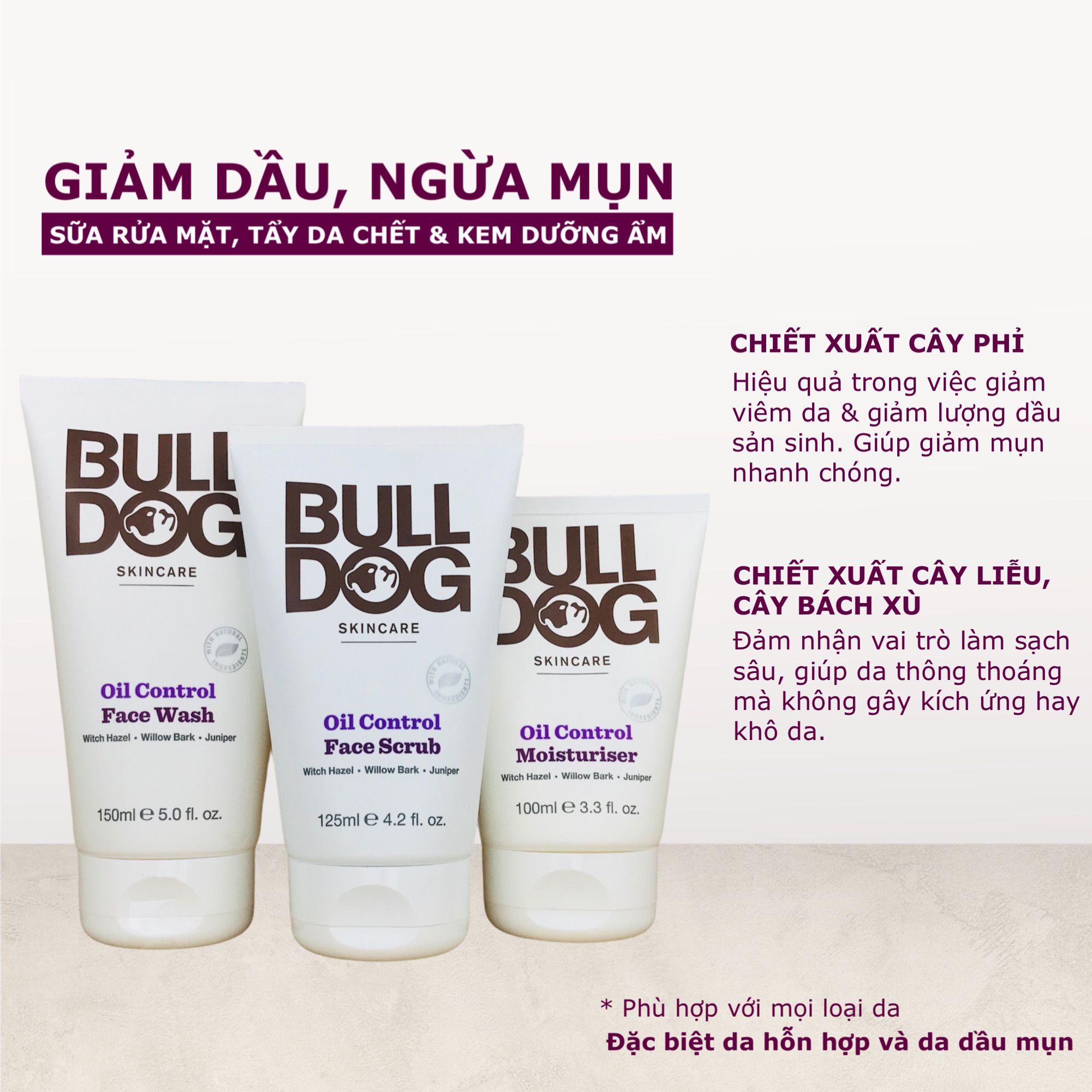  Sữa rửa mặt cho da dầu mụn nam Bulldog Skincare Oil Control Face Wash 150ml 