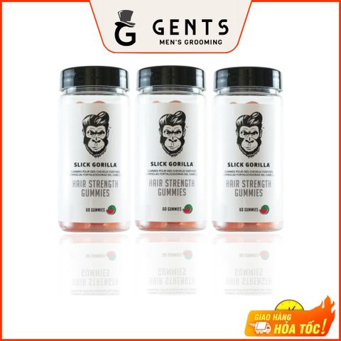  Combo 3 lọ Kẹo dẻo Biotin chăm sóc, kích thích mọc tóc Slick Gorilla Hair Strength Gummies 60 viên / lọ 