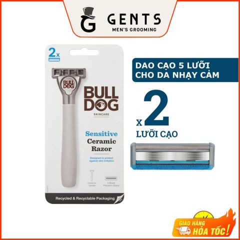  Dao cạo râu 5 lưỡi cho da nhạy cảm Bulldog Skincare Sensitive Ceramic Razor tay cầm được làm bằng gốm bền, chống bám bẩn 
