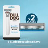  Dao cạo râu 5 lưỡi cho da nhạy cảm Bulldog Skincare Sensitive Ceramic Razor tay cầm được làm bằng gốm bền, chống bám bẩn 