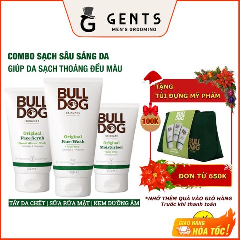  Bộ chăm sóc sạch sâu, sáng da, đều màu cho nam Bulldog Skincare Original gồm sữa rửa mặt, tẩy tế bào chết & kem dưỡng ẩm 