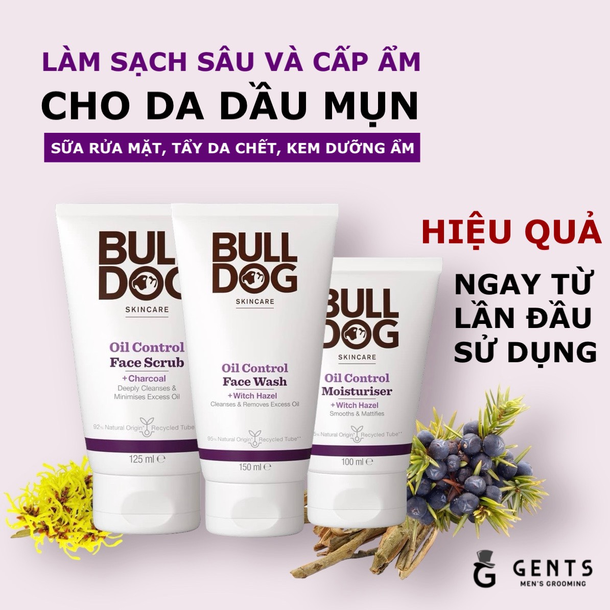 Bộ chăm sóc da dầu mụn toàn diện cho nam Bulldog Skincare Oil Control gồm sữa rửa mặt, tẩy tế bào chết và kem dưỡng ẩm