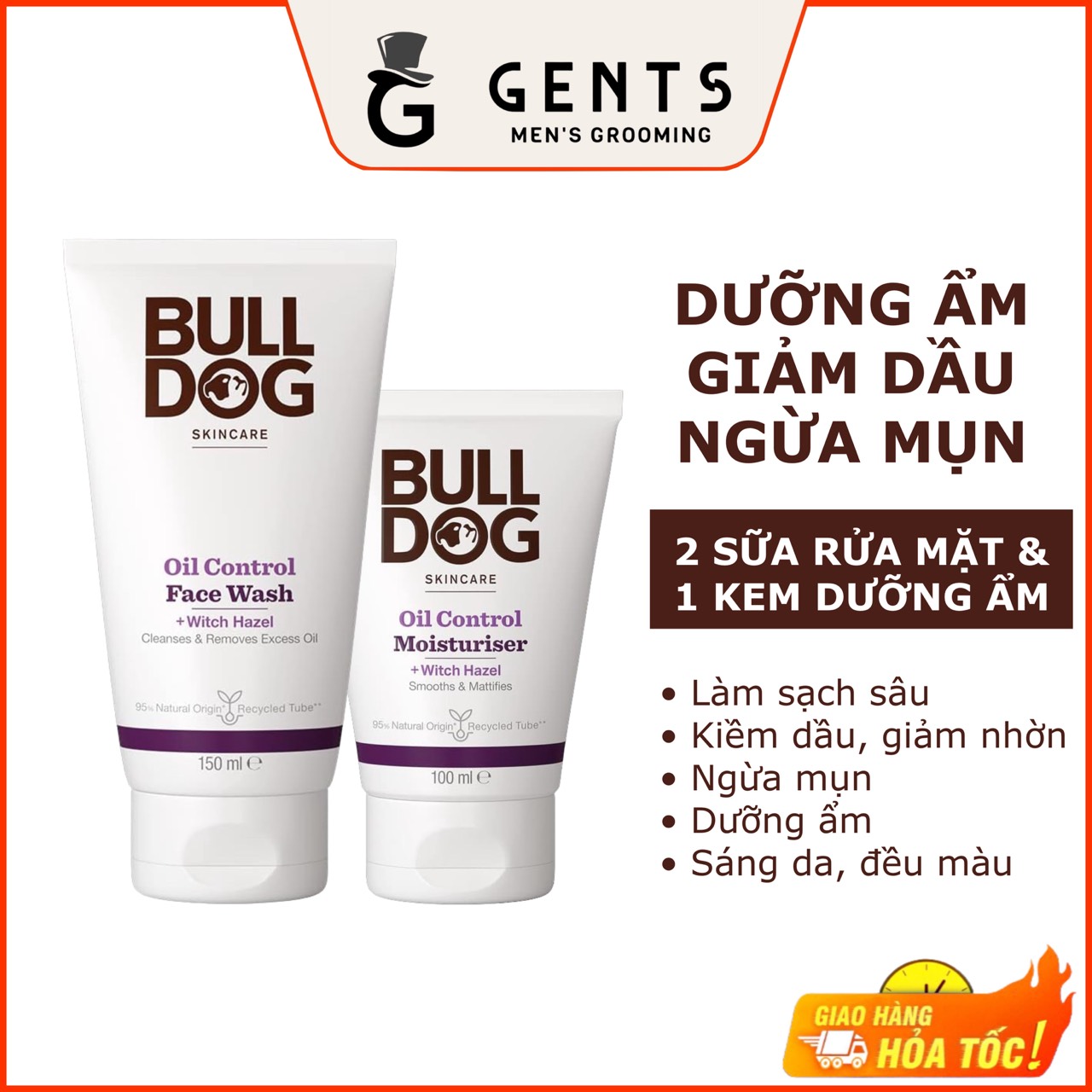 Bộ đôi chăm sóc da dầu mụn cho nam Bulldog Skincare Oil Control Duo Set gồm sữa rửa mặt 150ml và kem dưỡng ẩm 100ml