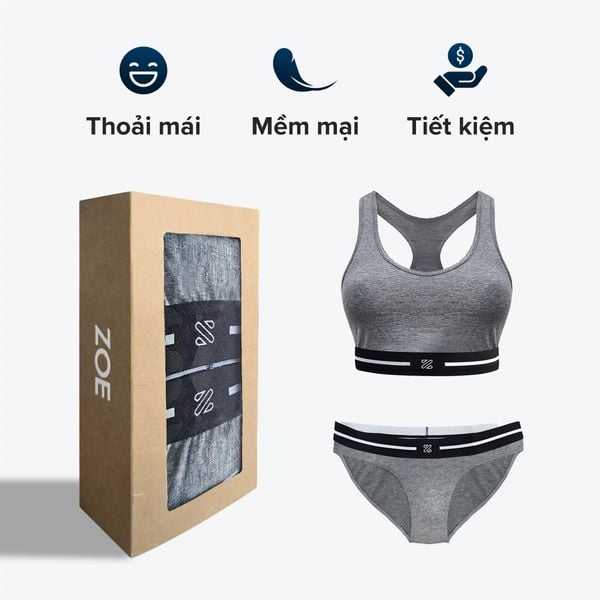  Set đồ lót nữ cotton logo Zoe  - Xám 