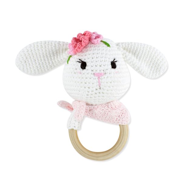  Shaker Ring Rattle Rabbit- Snowball 