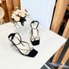 Sandal nữ 8p gót chì nhọn mũi vuông kẹp ngón bảng ngang nhỏ hậu vòng đính đá - MS: S8-10001