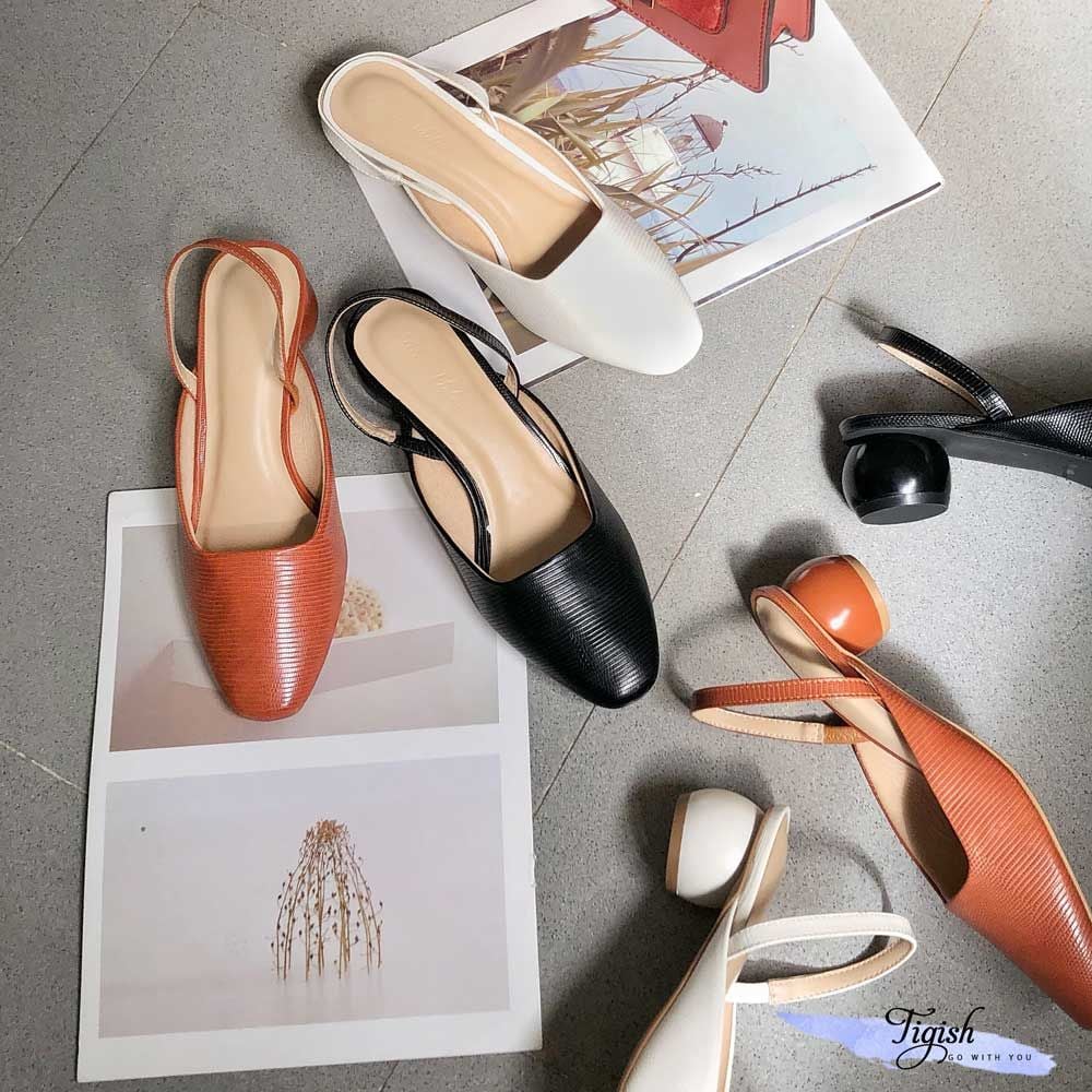 Cao gót 5p gót tròn sơn mũi vuông nhỏ cổ vuông hậu hở phối thun- MS: C5-26029