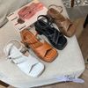 Sandal 8p gót trụ mũi vuông 2 quai chéo may chỉ -  MS: S8-58002