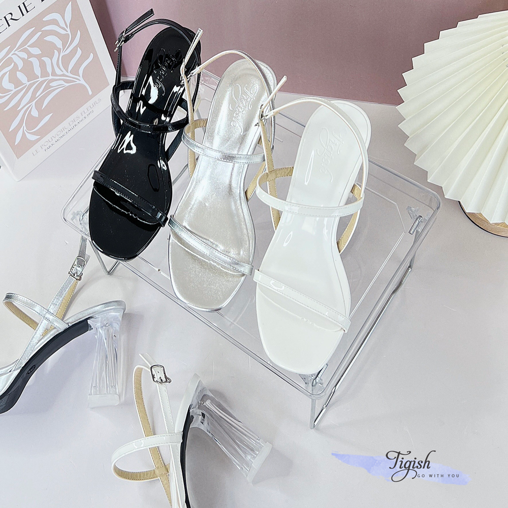 Sandal 10p gót mika mũi tròn 2 quai ngang nối hậu - MS: S10-23015