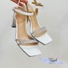 Sandal 8p gót trụ mũi vuông 2 quang đính đá - MS: S8-23016