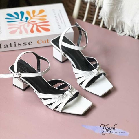  Sandal 5p gót vuông mũi vuông 3 quai đan thắt nút - MS: S5-23042 