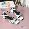 Sandal 5p gót vuông mũi vuông 3 quai đan thắt nút - MS: S5-23042