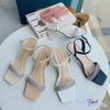Sandal 8p gót mika mũi vuông quai ngang đính đá - MS: S8-23015