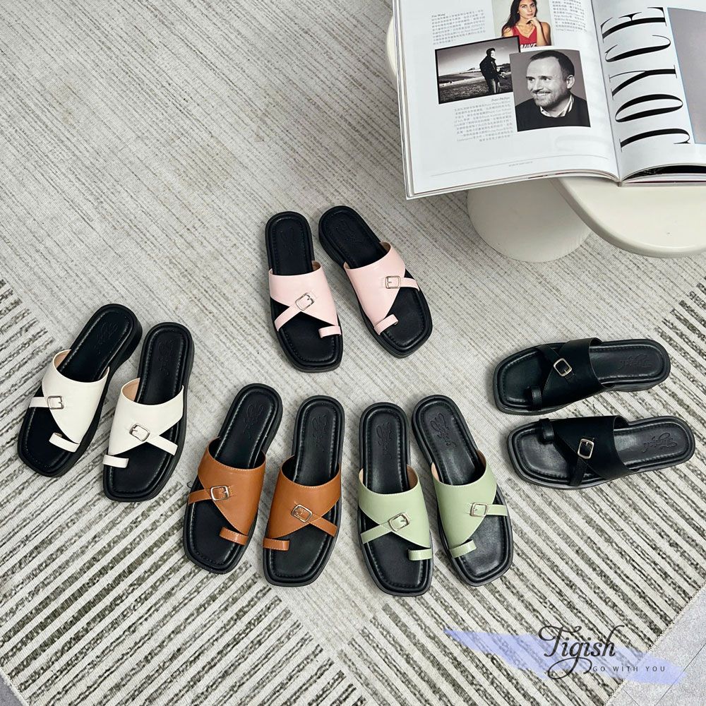 Dép 3p mũi vuông xỏ ngón quai khuyết eo phối khóa - MS: D3-25005