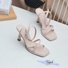 Sandal 9p gót nhọn mũi vuông 2 quai chéo mảnh phối khóa hậu - MS: S9-79001