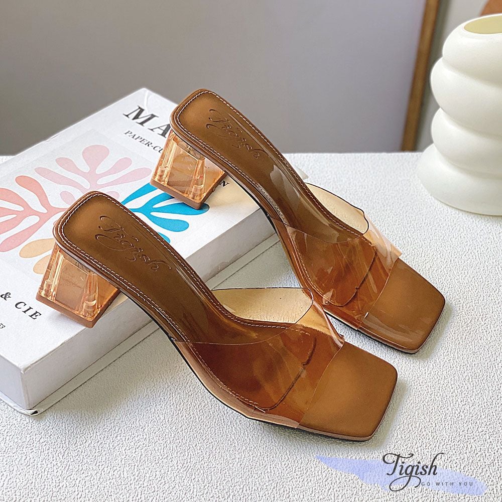 Guốc 5p gót vuông mika màu mũi vuông quai ngang khuyết giữa - MS: G5-71002