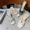 Sandal 5p gót vuông mũi vuông 8 dây mảnh nối hậu - MS: S5-06030