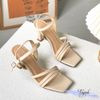 Sandal 7p gót vuông nhỏ mũi vuông 3 quai chéo lệch - MS: S7-23028