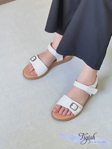  Sandal 2p mũi tròn bảng ngang lệch phối khóa cài hậu xé dán - S2-58007 