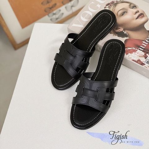  Dép xẹp mũi vuông quai ngang đan talong đen - MS: DX-25072 